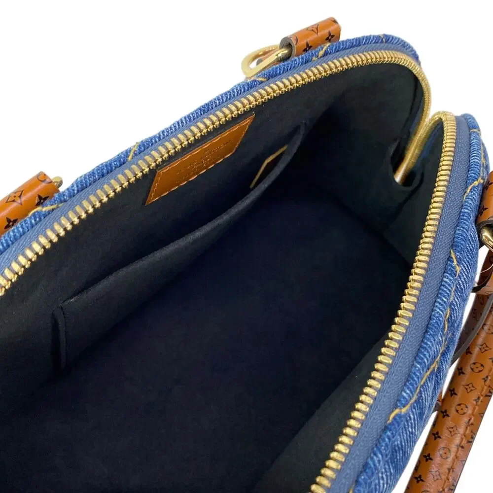 Louis Vuitton Alma BB Martage Handbag M55048 Navy Blue Brown Denim Calf Leather